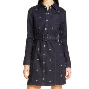 Ted Baker Embroidered Dark Wash Denim Belted Dress NWT